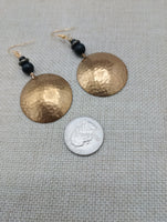 Women Jewelry Set Hammered Round Earrings Beaded V Shape Minimalist Bohemian Brass Gold Tone Necklace