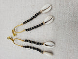 Women Clip On Earrings Black Gold Cowrie Long Dangle Beaded Jewelry Non Pierced