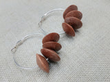 Women's Silver Hoop Earrings Wooden Beads Jewelry Ethnic Handmade