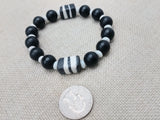 Black White Bracelet Beaded Unisex Size 7.5 Handmade Stretch Jewelry