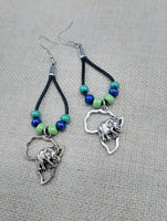 Silver Africa Earrings Leather Dangle Beaded Women Jewelry Black Green Blue