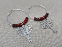 Silver Elephant Earrings Hoop Jewelry Red Women Dangle Gift Ideas