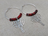 Silver Elephant Earrings Hoop Jewelry Red Women Dangle Gift Ideas