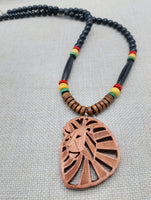 Wooden Lion Necklace Beaded Men Rasta Ghana Unisex Red Black Green Yellow Handmade Jewelry