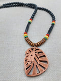Wooden Lion Necklace Beaded Men Rasta Ghana Unisex Red Black Green Yellow Handmade Jewelry