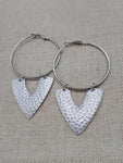 Silver Earrings Hoop V Shaped Hammered Jewelry Women Ethnic