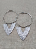 Silver Earrings Hoop V Shaped Hammered Jewelry Women Ethnic