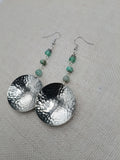 Silver Earrings Dome Green Dangle Women Jewelry Hammered
