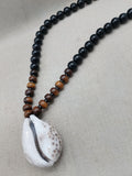 African Cowrie Shell Pendant Black Brown Beaded Jewelry Men Ethnic Gift Ideas