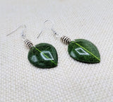 Women Earrings Fall Jewelry Leaves Green Silver Dangle Women