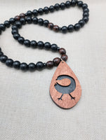 Wooden Sankofa Necklace African Adinkra Black Brown Beaded Men Women Gift Idea