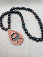 Wooden Sankofa Necklace African Adinkra Black Brown Beaded Men Women Gift Idea