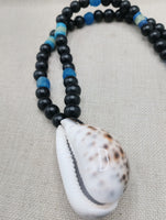 African Necklace Men Large Cowrie Shell Jewelry Black Blue Statement Beaded Ethnic