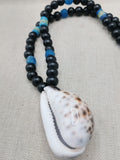 African Necklace Men Large Cowrie Shell Jewelry Black Blue Statement Beaded Ethnic