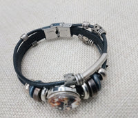 African Silver Leather Bracelet Fashion Statement Size 7.5 Women