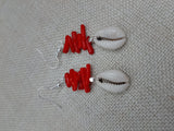 Cowrie Earrings Red Coral Ethnic Beaded Jewelry Handmade Women
