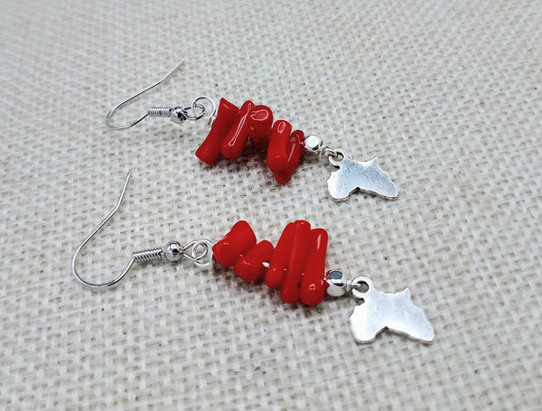 African Earrings Silver Red Dangle Jewelry Drop Women Ethnic