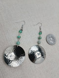 Silver Earrings Dome Green Dangle Women Jewelry Hammered