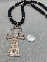 Gold Tone Ankh Pendant Necklace Black Beaded Jewelry Men Ethnic Egyptian
