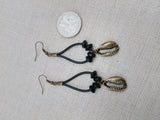Women Boho Earrings Ethnic Jewelry Black Antique Gold Leather Dangle