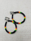 Rasta Earrings Clip On Hoop Non Pierced Beaded Jewelry