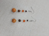 Stone Beaded Earrings Brown Orange Silver Women Jewelry Dangle