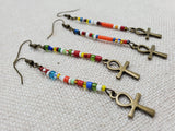 Ankh Earrings Brass Beaded Small Long Dangle Jewelry Women Gift Ideas