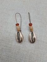 Cowrie Earrings Antique Gold Beaded Brown Long Women Jewelry
