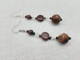 Women Earrings Beaded Stone Agate Long Dangle Drop Jewelry Wood Black
