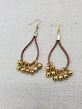 Brown Leather Gold Accents Earrings Jingle Women Jewelry Handmade