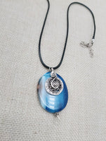 Blue Agate Stone Necklace Women Silver Pendant Black Cord Jewelry