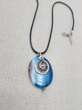 Blue Agate Stone Necklace Women Silver Pendant Black Cord Jewelry