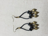 Women Boho Earrings Black Brass Dangle Accents Leather Jewelry
