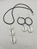 Cowrie Shell Women Jewelry Set Necklace Earrings Silver Dangle Gift Idea