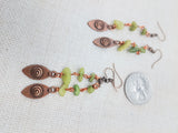 Women Earring Copper Green Stone Beaded Jewelry Handmade Long Dangle