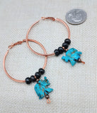 Copper Hoop Earrings Women Turquoise Elephant Beaded Ethnic Jewelry