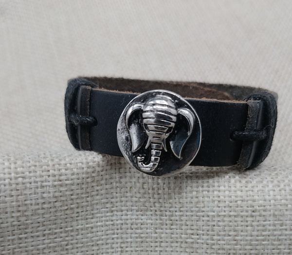 Elephant Bracelet Adjustable Black Leather Jewelry Gift Ideas