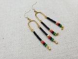 Afrocentric Earrings Pan African Jewelry Gold Tone Beaded Dangle  Red Black Green Women