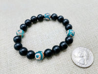 Unisex Bracelets Agate Stone Green Black Beaded Jewelry Ethnic Handmade Gift Ideas Size 7