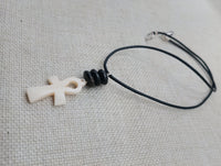 Small Ankh Pendant Necklace Black Cord Beaded Unisex Egyptian Jewelry Minimalist
