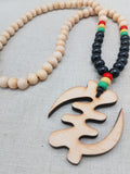 Gye Nyame Beaded Necklace Ghana Jewelry Wooden Pendant Red Yellow Green Men