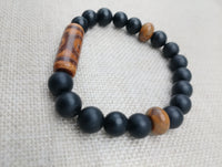 Men Bracelets Stone Ethnic Beaded Black Jewelry Stretch Handmade Statement Gift Ideas