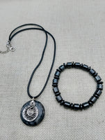 Stone Necklace Hematite Jewelry Set Beaded Bracelet Silver