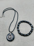 Stone Necklace Hematite Jewelry Set Beaded Bracelet Silver