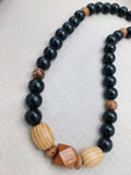 Men Necklace Wood Beaded Black Brown