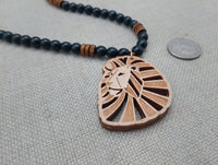 Leo the Lion Necklace Wooden Beaded Black Brown Men Women