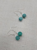 Green White Beaded Earrings Women Round Jewelry Crackle Ethnic