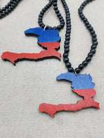 Haiti Necklace Wooden Pendant Red Blue Jewelry Men Beaded