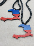 Haiti Necklace Wooden Pendant Red Blue Jewelry Men Beaded