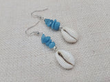 Cowrie Earrings Women Silver Ethnic Unique Summer Blue Glass Jewelry